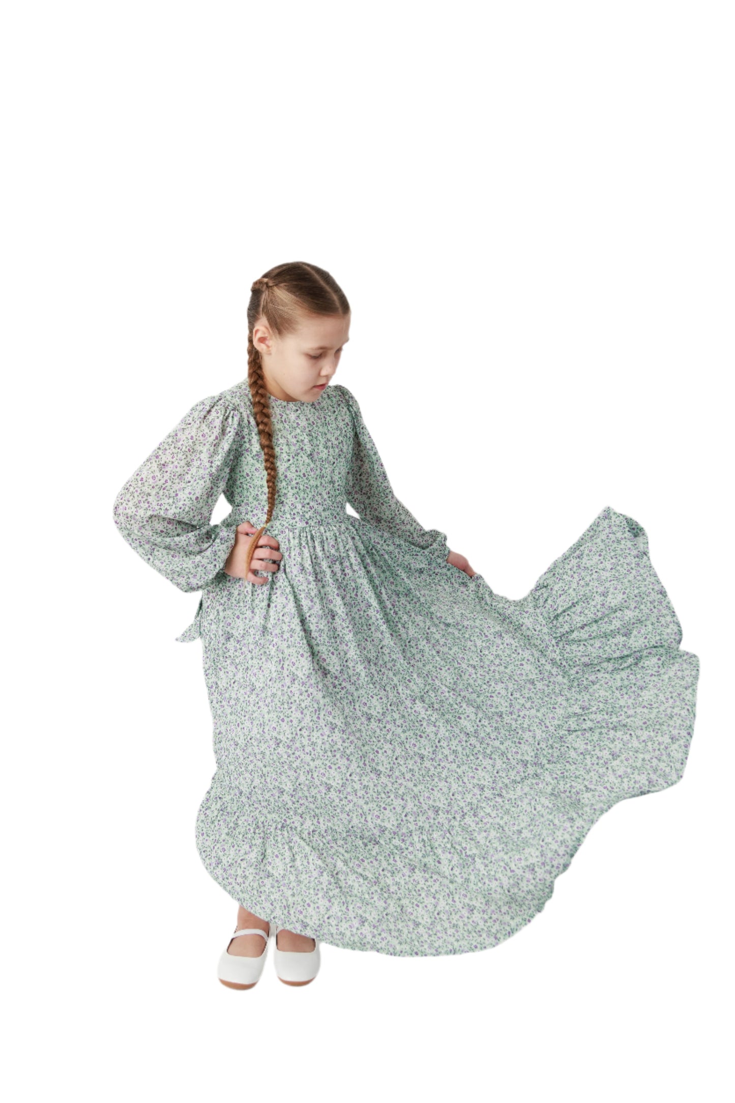 Light Green Flower Dress for Kids - Russian Orthodox Design