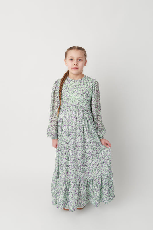 Light Green Flower Dress for Kids - Russian Orthodox Design