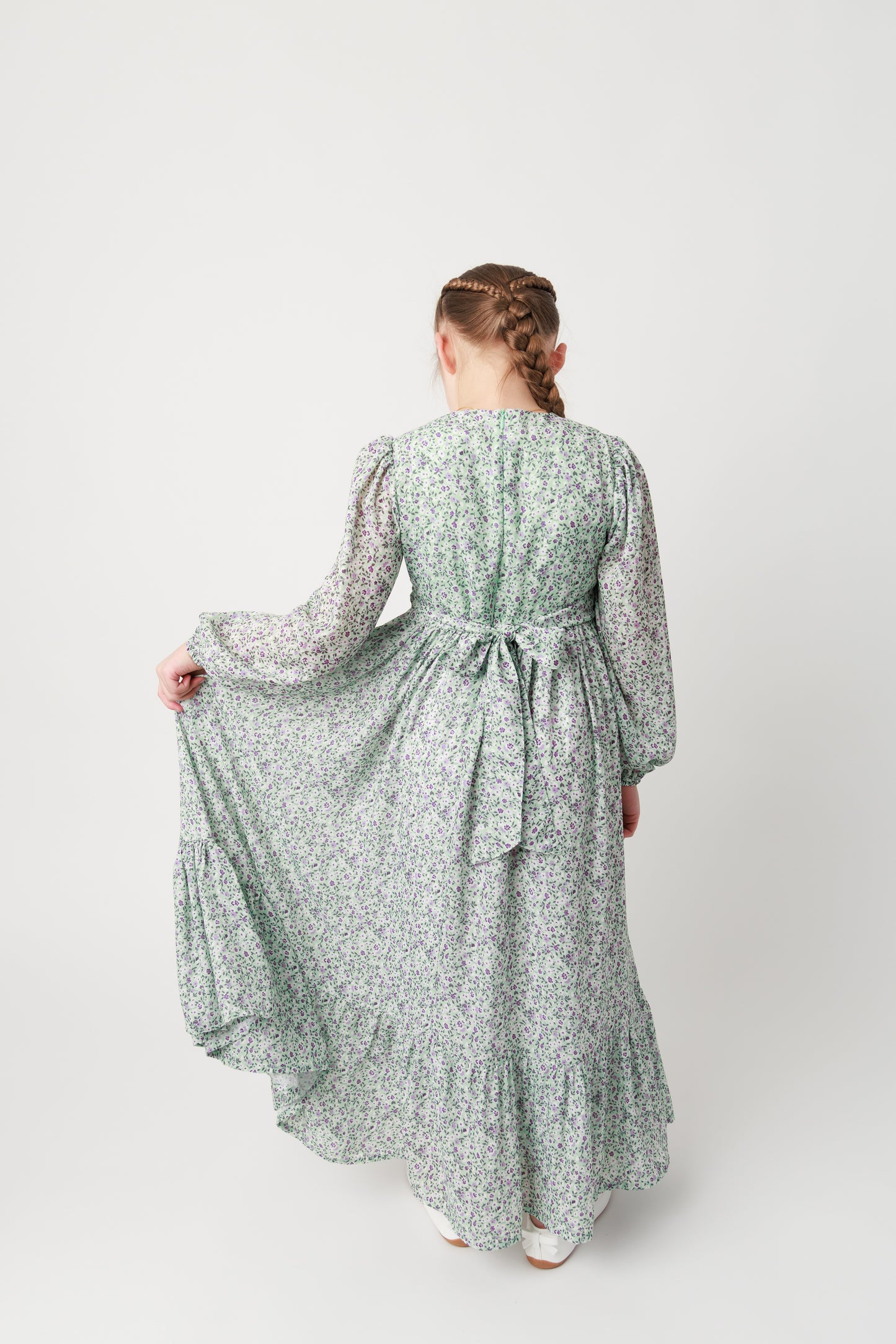 Light Green Flower Dress for Kids - Russian Orthodox Design