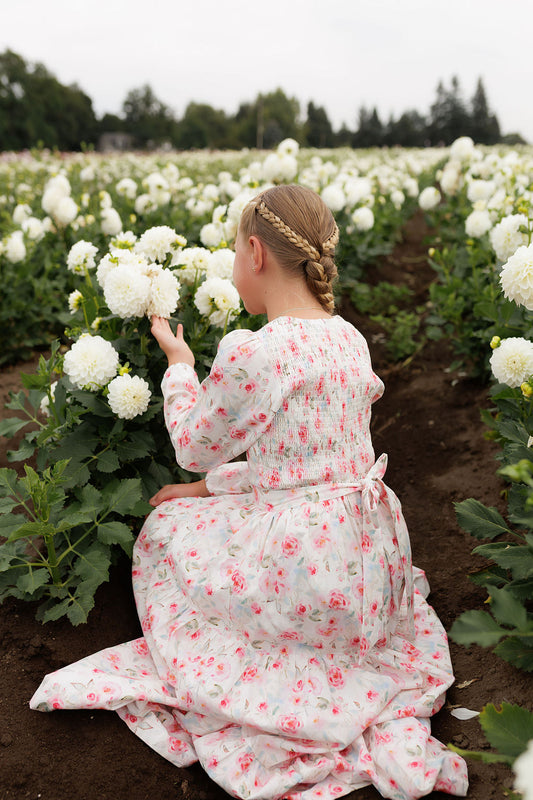 Cotton Girls Pink Rose Floral Dress