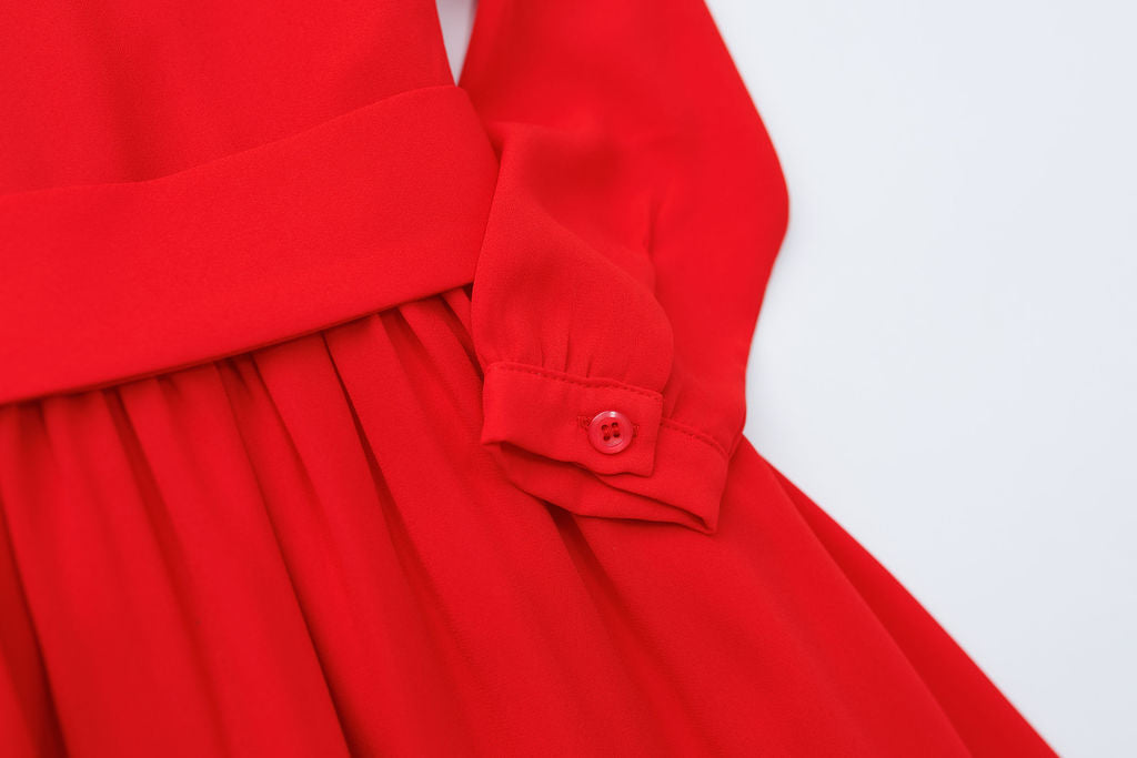 Solid Red Ruffle Dress 2Y-5Y | Stylish & Comfortable Russian Traditional Dress - MonkeyFish