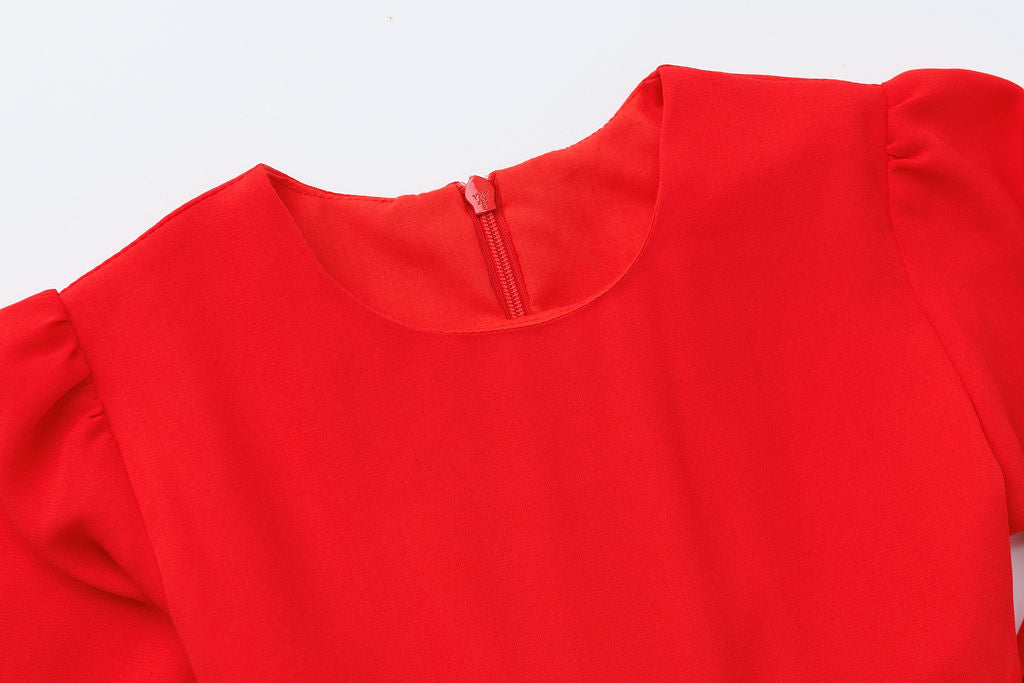 Solid Red Ruffle Dress 2Y-5Y | Stylish & Comfortable Russian Traditional Dress - MonkeyFish
