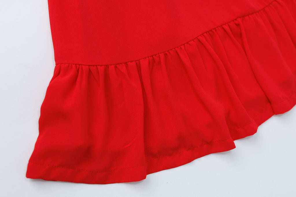 NEW Solid Red Ruffle Dress 2Y-5Y | Stylish & Comfortable Russian Traditional Dress - MonkeyFish
