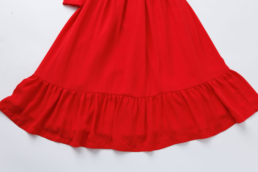 NEW Solid Red Ruffle Dress 2Y-5Y | Stylish & Comfortable Russian Traditional Dress - MonkeyFish