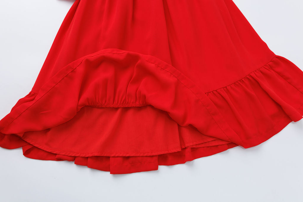 NEW Solid Red Ruffle Dress 2Y-5Y | Stylish & Comfortable Russian Traditional Dress - MonkeyFish