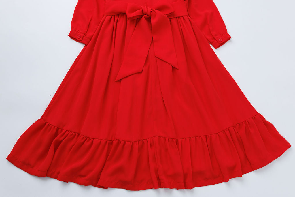 NEW Solid Red Ruffle Dress 2Y-5Y | Stylish & Comfortable Russian Traditional Dress - MonkeyFish