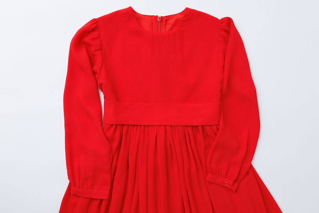 Solid Red Ruffle Dress 2Y-5Y | Stylish & Comfortable Russian Traditional Dress - MonkeyFish