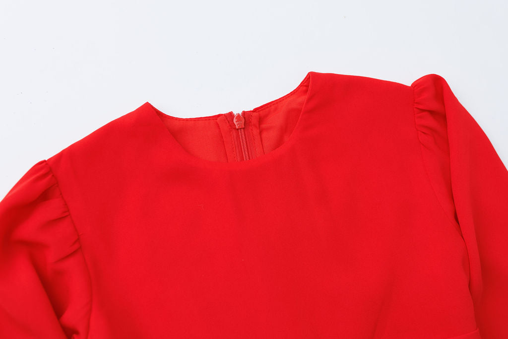 Solid Red Ruffle Dress 2Y-5Y | Stylish & Comfortable Russian Traditional Dress - MonkeyFish
