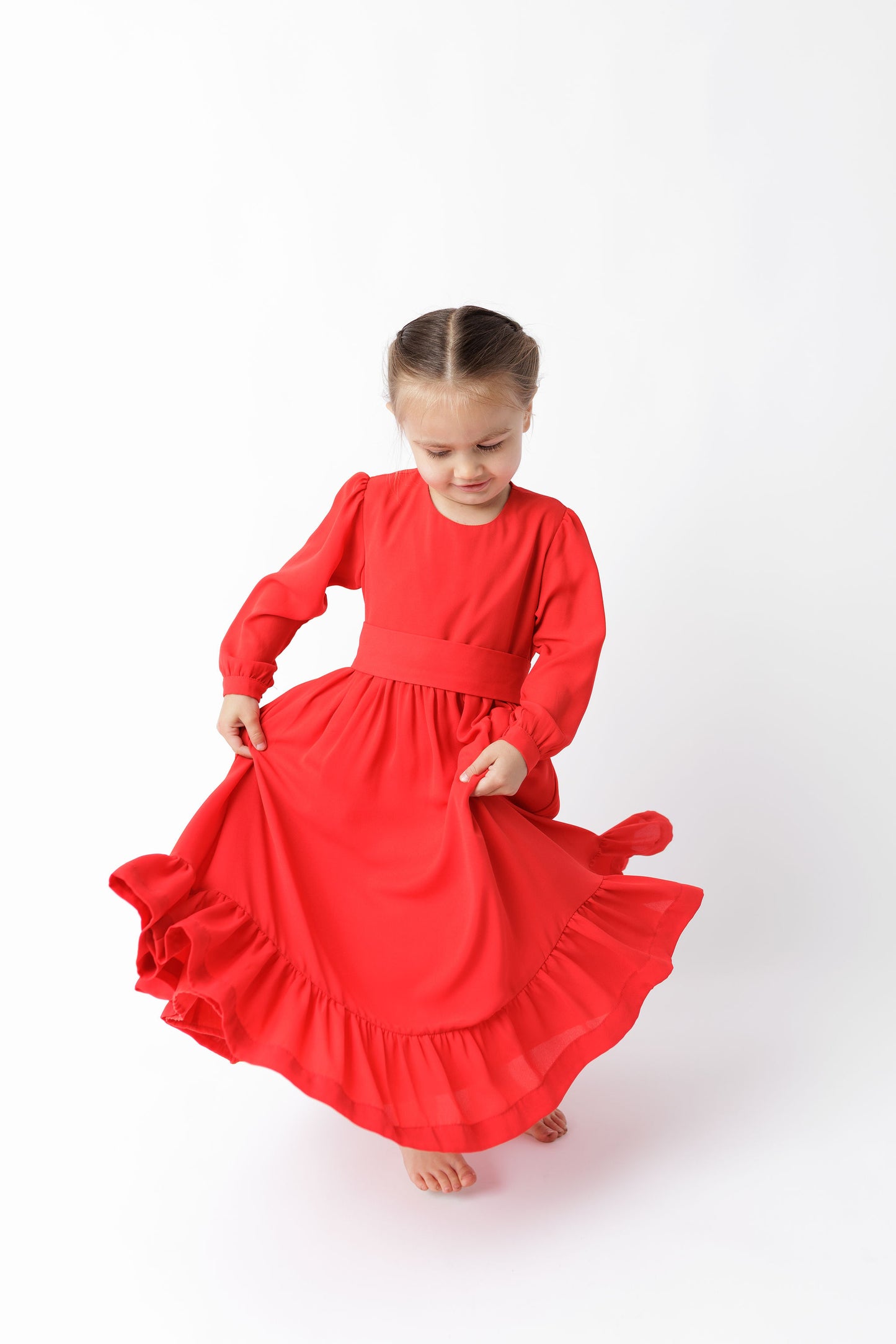 NEW Solid Red Ruffle Dress 2Y-5Y | Stylish & Comfortable Russian Traditional Dress - MonkeyFish
