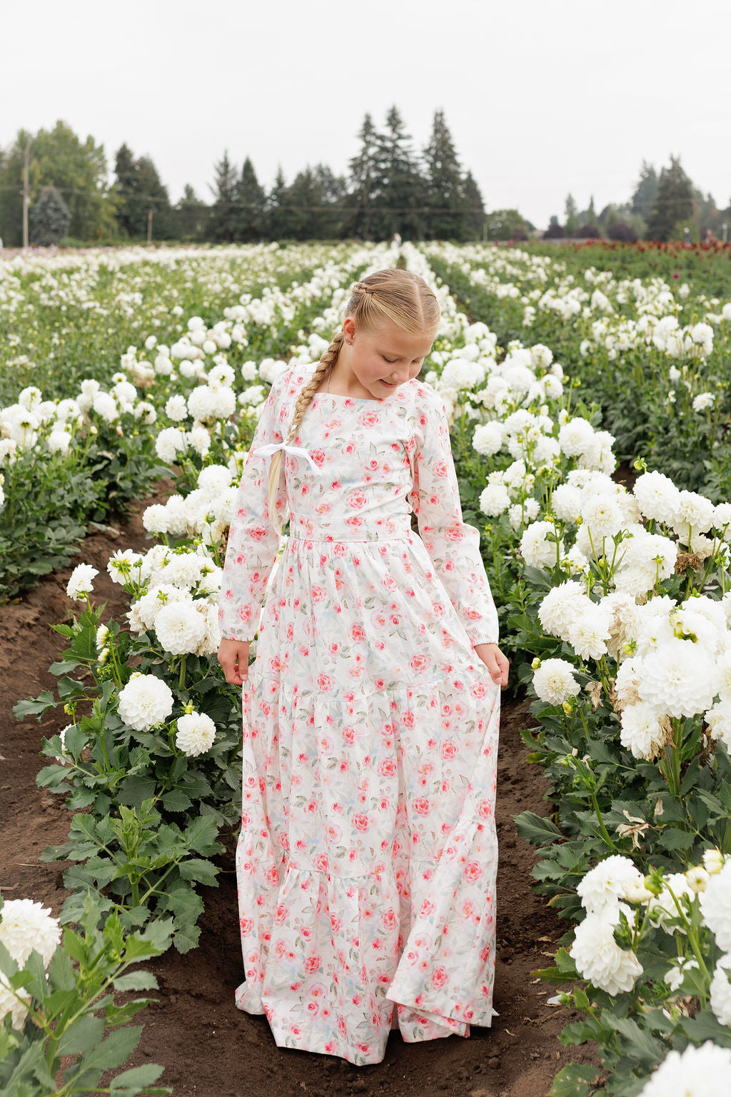 Cotton Girls Pink Rose Floral Dress