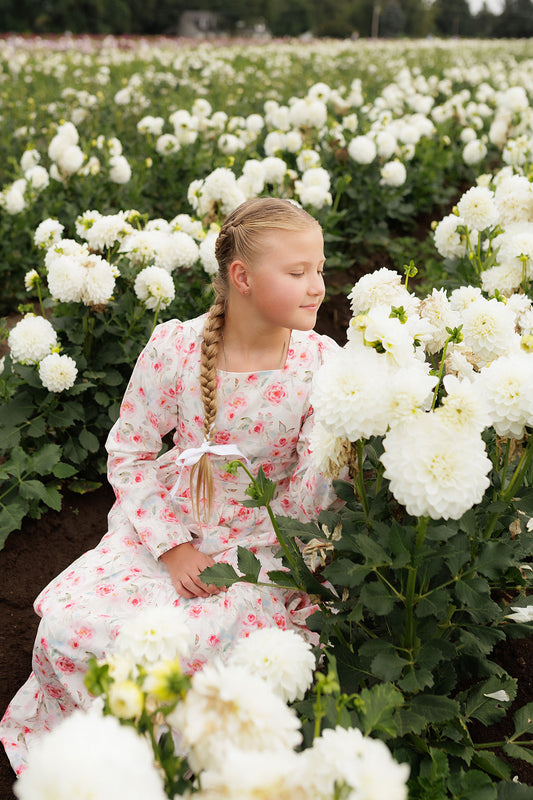Cotton Girls Pink Rose Floral Dress