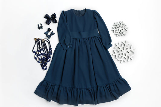 NEW Solid Blue Ruffle Dress 2Y-5Y