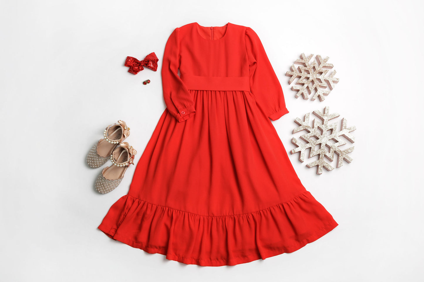 NEW Solid Red Ruffle Dress 2Y-5Y